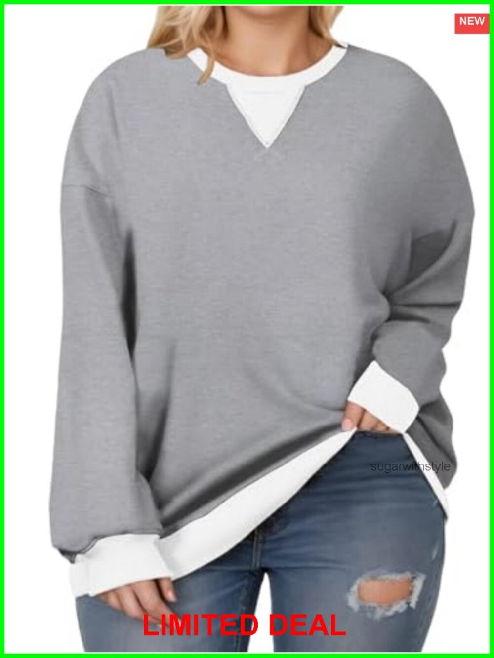 Plus Size Oversized Color Block Sweatshirt Crewneck L/S Tunic Pullover